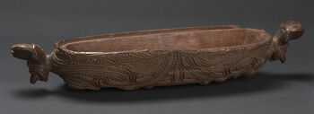 Museum number: UEM189
Material: Wood
Region and culture: New Zealand - Maori&amp;#160;
Description:&amp;#160;Treasure box or&amp;#160;wakahuia&amp;#160;from Hokianga, Aotearoa New Zealand. Dated to the Classical Maori Period (Te Puawiatanga&amp;#160;1500-1800). Considered to be a beautiful and functional taonga, the treasure box was used to store valuables such as nephrite ornaments (e.g.&amp;#160;hei tiki) and feathers. The box was not necessarily carved by a specialist, but could have been made by people with a different range of skills, staying within the carving style of their own tribes. The box is associated with chiefs. Because of their high status, their possesions were often considered to be tapu. Meaning that accidents and death may occur if the object is not treated in a correct manner. The curvilinear patterns with the connected spirals could have both tribal affiliation and cosmological representation. The lid to the box was unfortunately stolen from the museum in 1960.&amp;#160;&amp;#160;
The wakahuia was collected by Fredrik Ring during the 1820s, whilst being a tradesman in Valparaiso, Chile. Consul Ring donated the object to the Ethnographic museum in 1833.&amp;#160;&amp;#160;
&amp;#160;