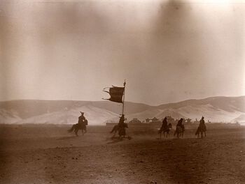 Buddhist lamas riding on their way to Ulan Bator during New Year&#39;s Celebrations in 1912.
