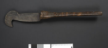 Omugusukniv (UEM42618): Robuste kniv med håndtak i mørkt, hard tre. Foto: Mårten Teigen.